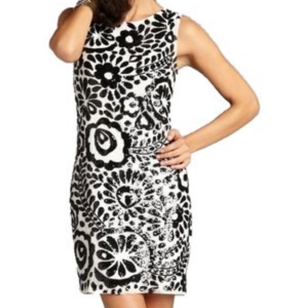 AIDAN MATTOX heavy Sequin Sleeveless Floral retro 70’s Shift Dress